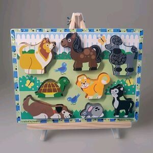 Melissa & Doug Pets Wooden Chunky Puzzle 8-pieces set - Ages 2+ Learning Toy